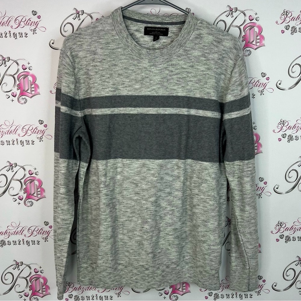 Banana Republic sweater eco striped grey charcoal Light Gray Knit Sweater